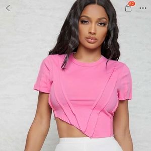 SHEIN Binding Detail Raw-Cut Cropped Tee